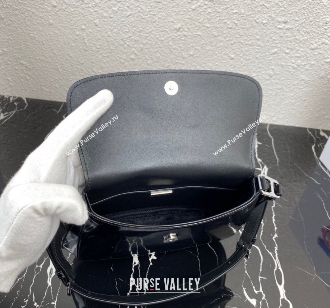 Prada Cleo brushed leather shoulder bag with flap 1BD316 Black 2023 (ziyin-23111601)