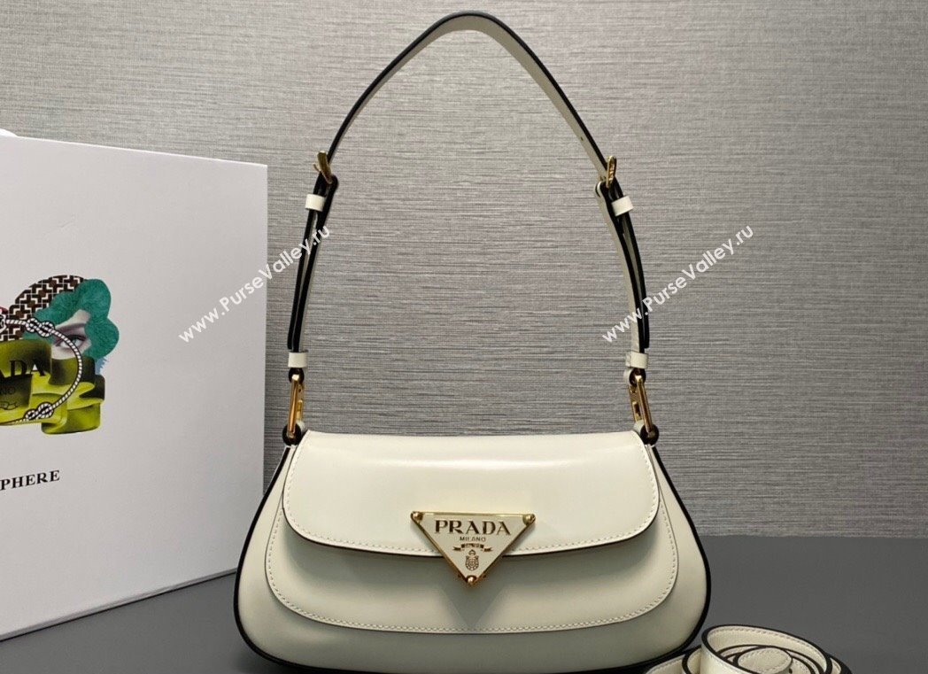 Prada Brushed leather shoulder bag 1BD345 White 2023 (ziyin-23111609)
