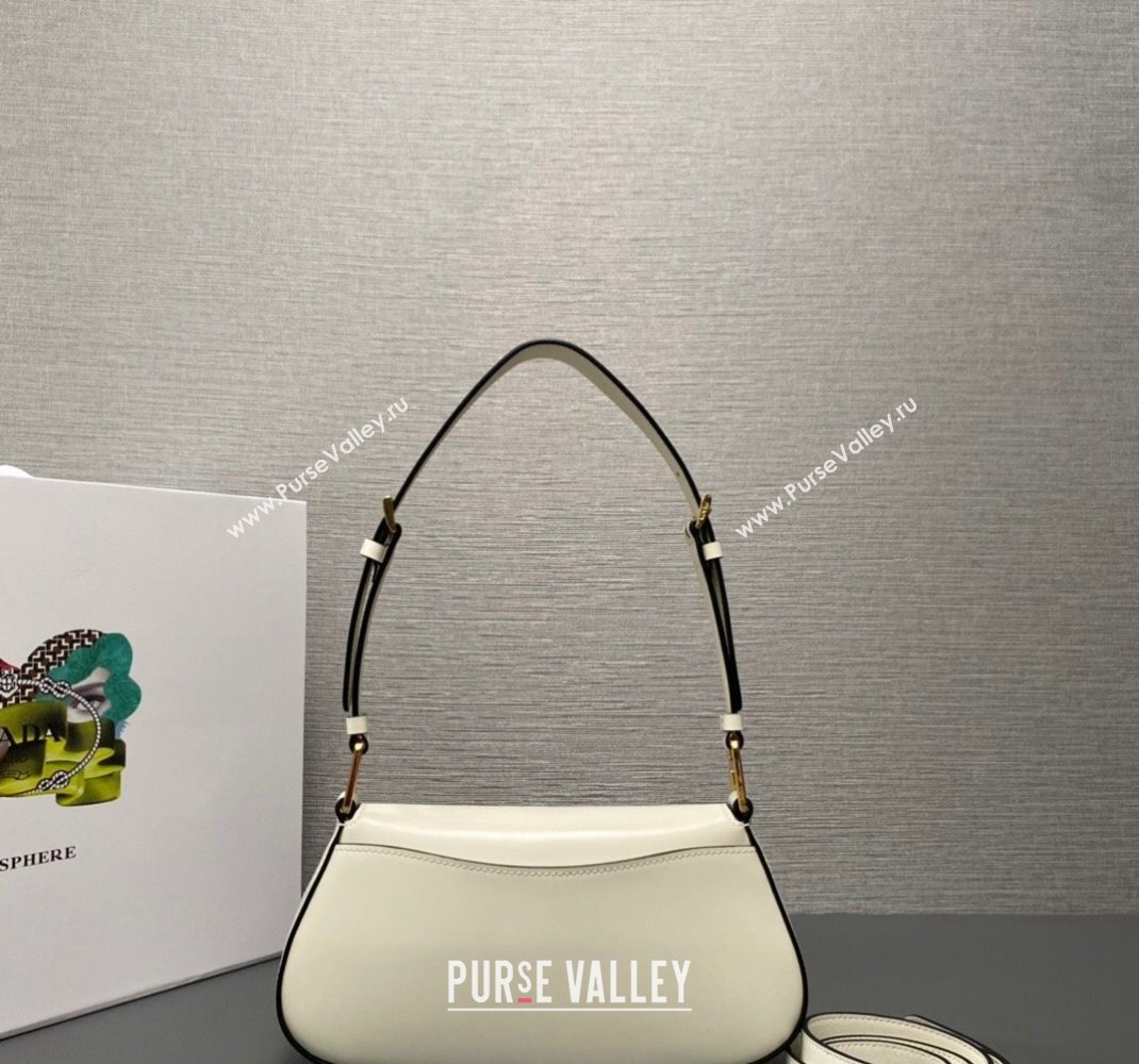 Prada Brushed leather shoulder bag 1BD345 White 2023 (ziyin-23111609)