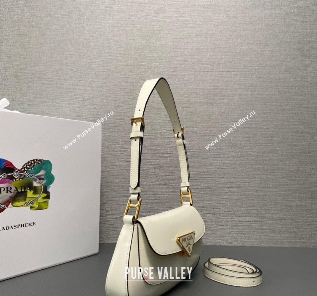 Prada Brushed leather shoulder bag 1BD345 White 2023 (ziyin-23111609)