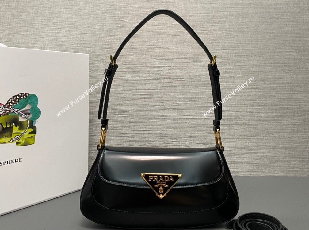 Prada Brushed leather shoulder bag 1BD345 Black 2023 (ziyin-23111608)