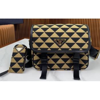 Prada Symbole embroidered fabric bag 2VD034 Black/Beige 2023 (ziyin-23111504)