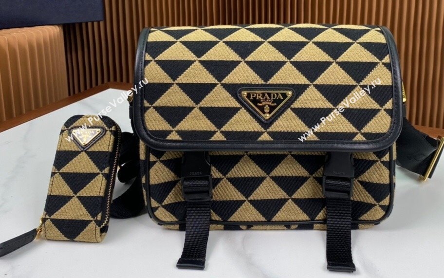 Prada Symbole embroidered fabric bag 2VD034 Black/Beige 2023 (ziyin-23111504)