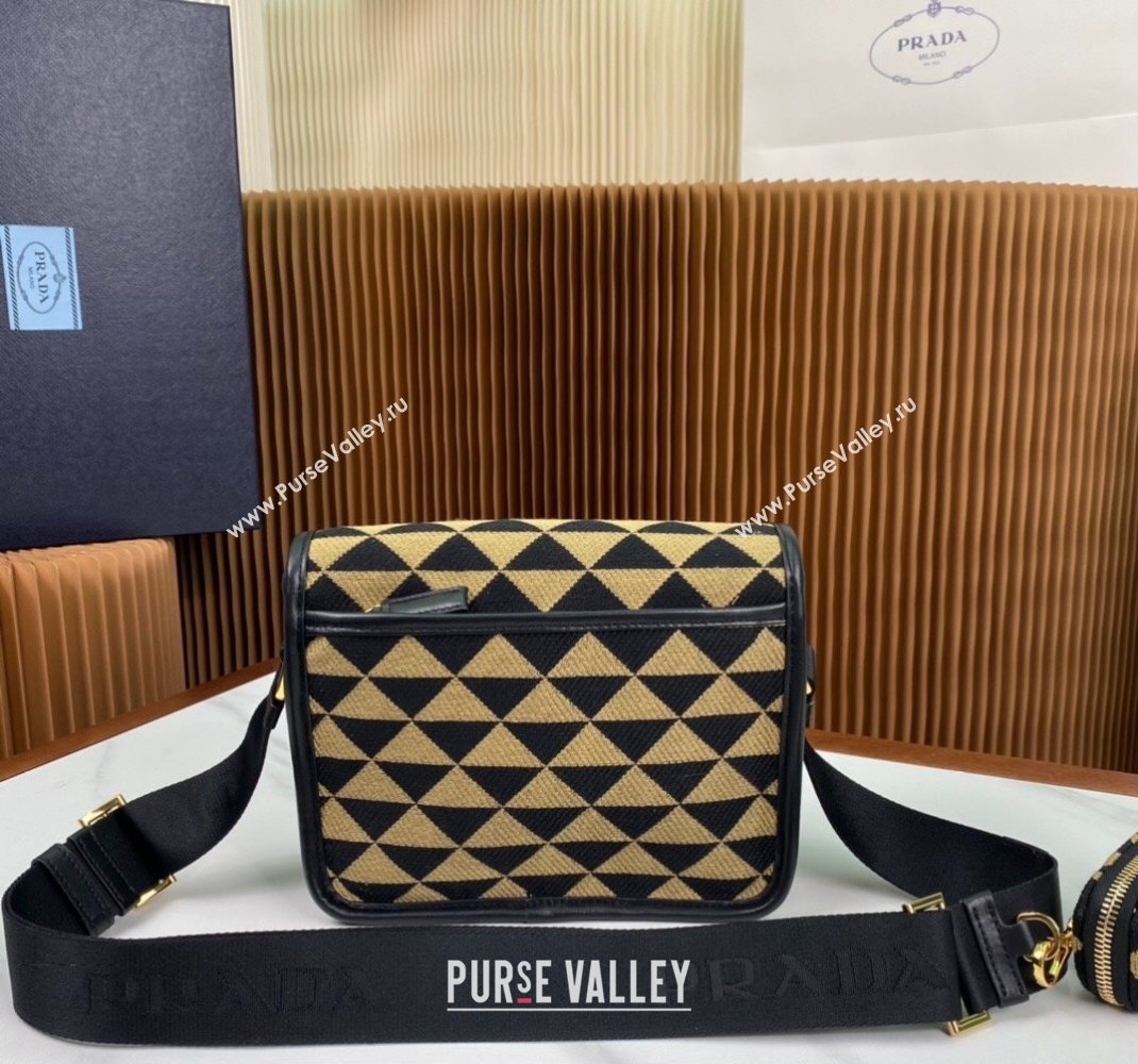 Prada Symbole embroidered fabric bag 2VD034 Black/Beige 2023 (ziyin-23111504)