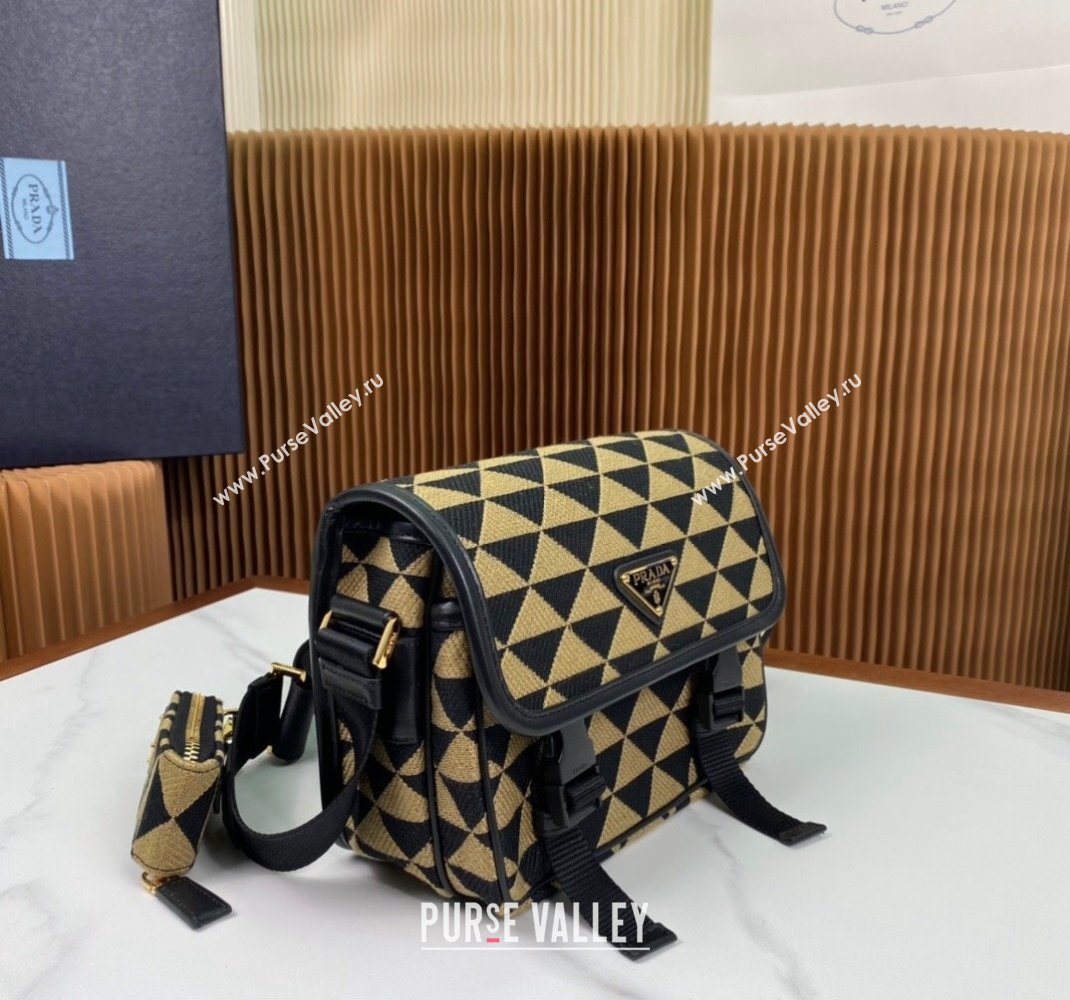 Prada Symbole embroidered fabric bag 2VD034 Black/Beige 2023 (ziyin-23111504)