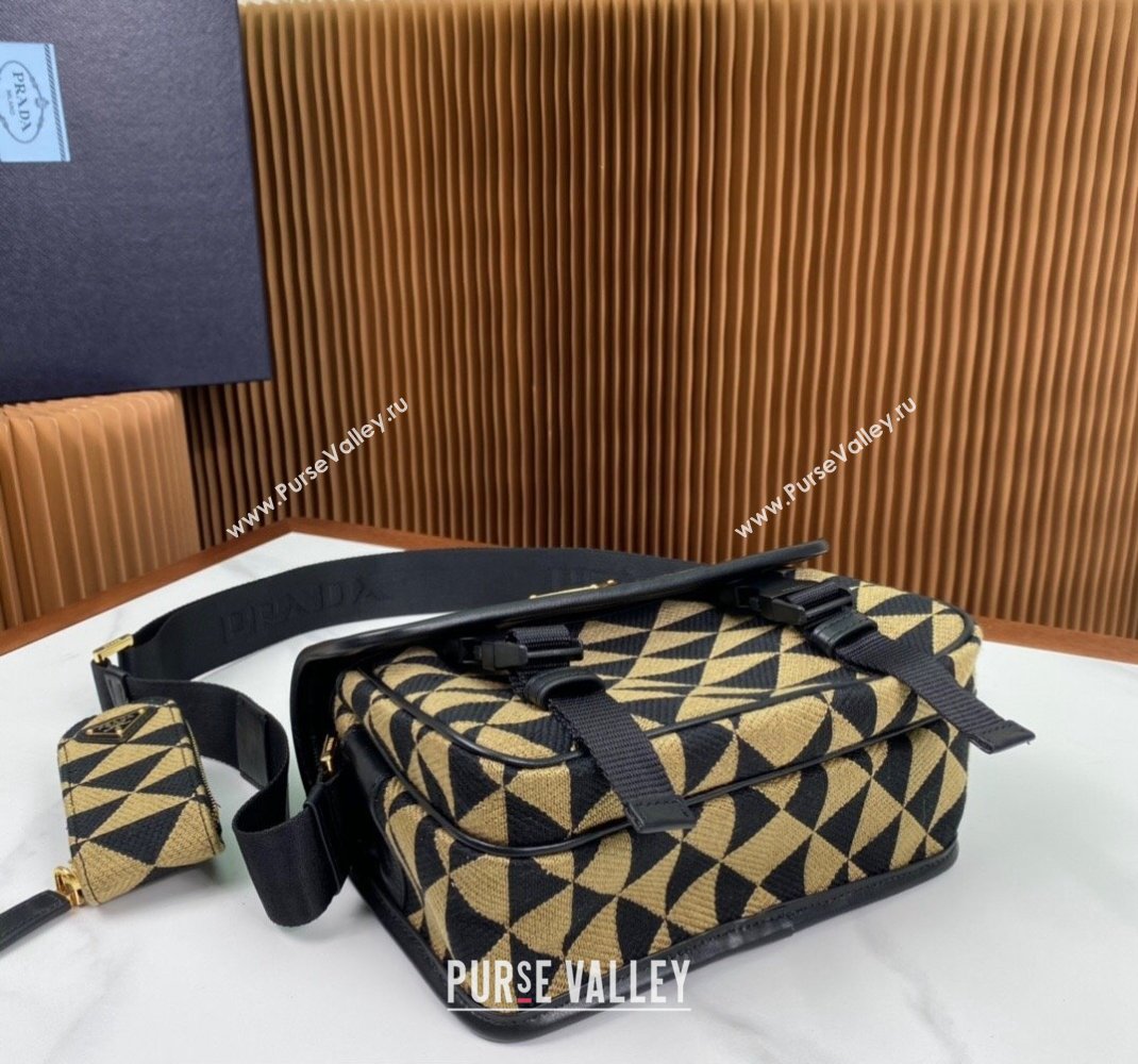 Prada Symbole embroidered fabric bag 2VD034 Black/Beige 2023 (ziyin-23111504)