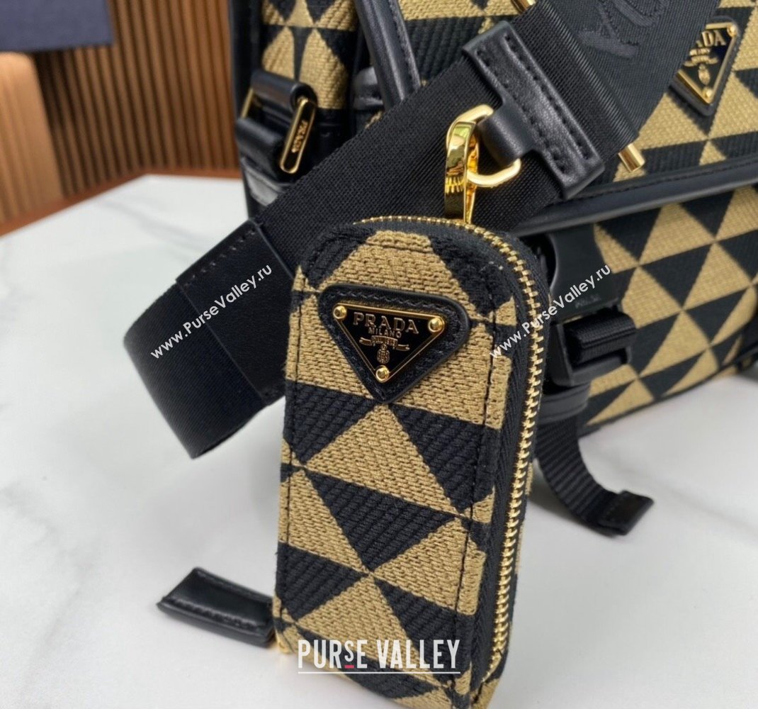 Prada Symbole embroidered fabric bag 2VD034 Black/Beige 2023 (ziyin-23111504)