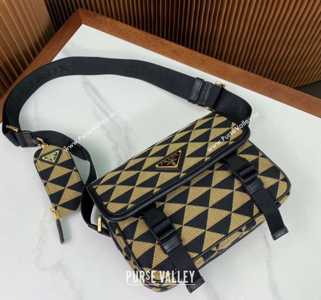 Prada Symbole embroidered fabric bag 2VD034 Black/Beige 2023 (ziyin-23111504)