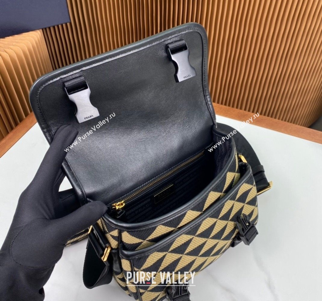 Prada Symbole embroidered fabric bag 2VD034 Black/Beige 2023 (ziyin-23111504)