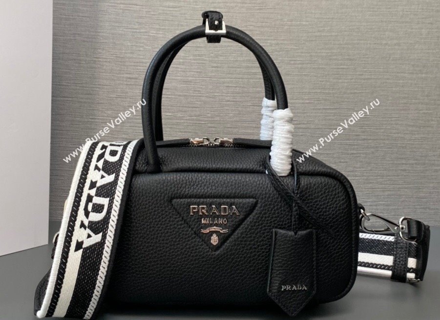 Prada Leather top-handle bag 1BB102 Black 2023 (ziyin-23111610)