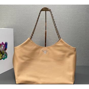 Prada Soft Calfskin Leather Chain Tote Bag 1BA638 Beige 2023 (ziyin-23111615)