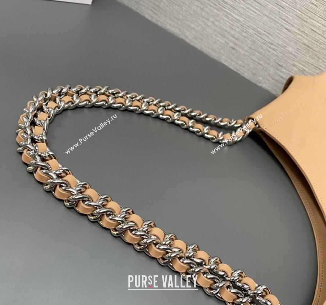 Prada Soft Calfskin Leather Chain Tote Bag 1BA638 Beige 2023 (ziyin-23111615)