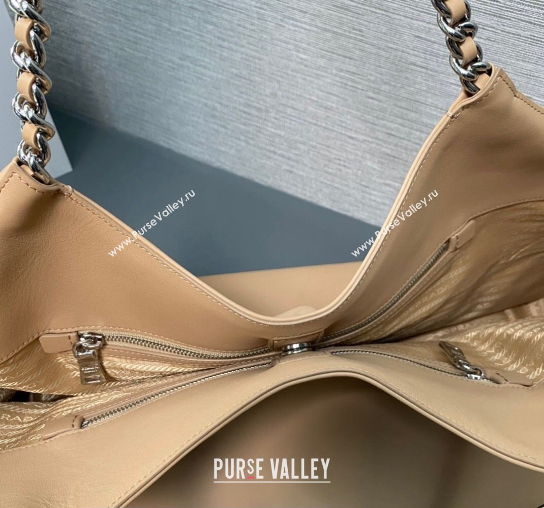 Prada Soft Calfskin Leather Chain Tote Bag 1BA638 Beige 2023 (ziyin-23111615)