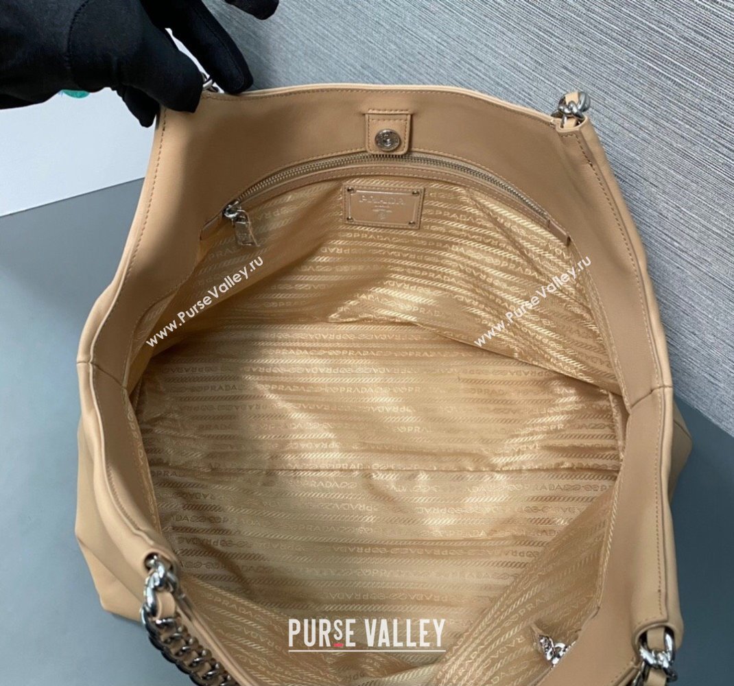 Prada Soft Calfskin Leather Chain Tote Bag 1BA638 Beige 2023 (ziyin-23111615)
