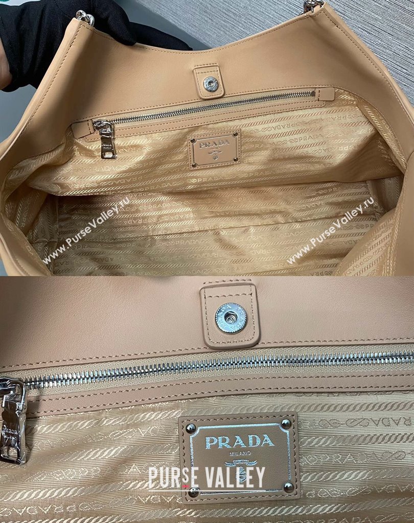 Prada Soft Calfskin Leather Chain Tote Bag 1BA638 Beige 2023 (ziyin-23111615)
