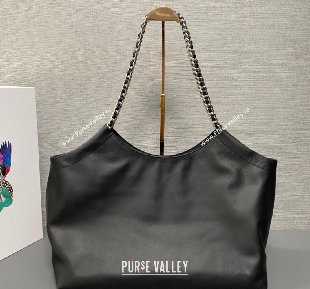 Prada Soft Calfskin Leather Chain Tote Bag 1BA638 Black 2023 (ziyin-23111614)
