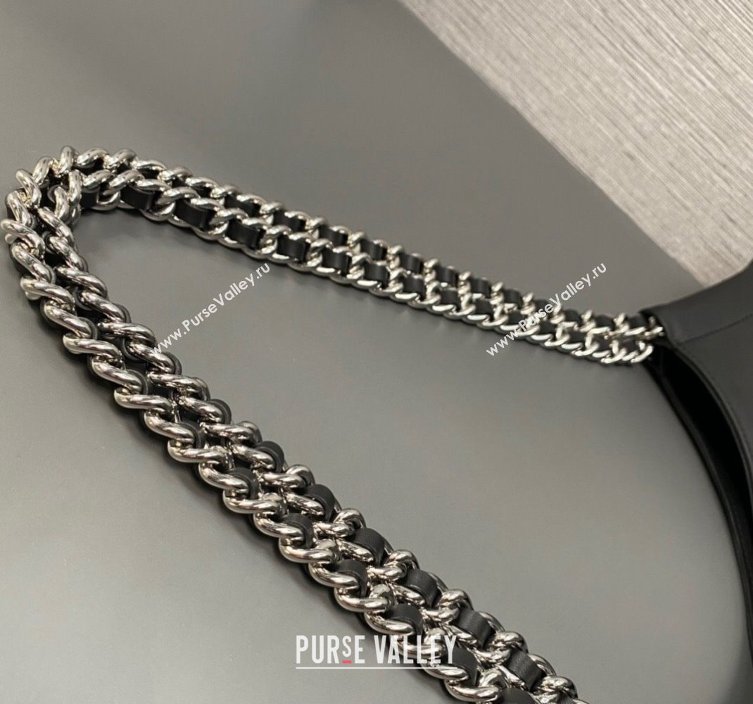 Prada Soft Calfskin Leather Chain Tote Bag 1BA638 Black 2023 (ziyin-23111614)