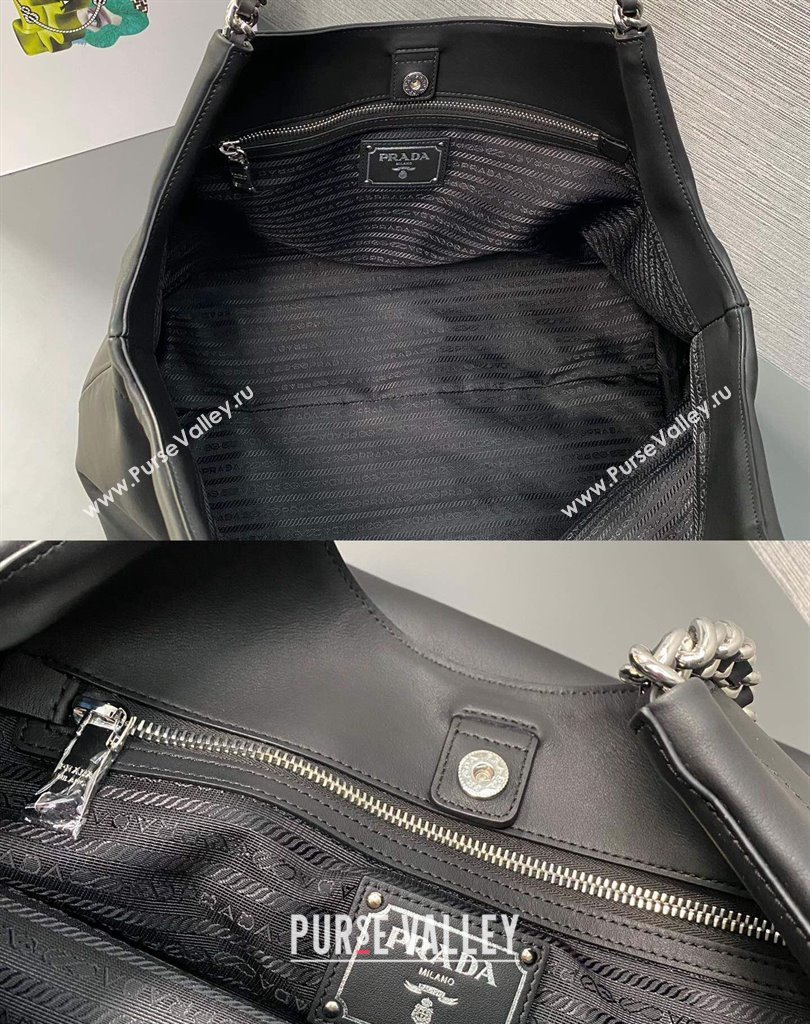 Prada Soft Calfskin Leather Chain Tote Bag 1BA638 Black 2023 (ziyin-23111614)