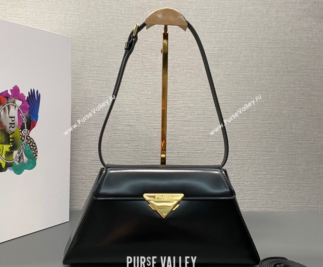 Prada Medium brushed leather handbag 1BD343 Black 2023 (ziyin-23111616)