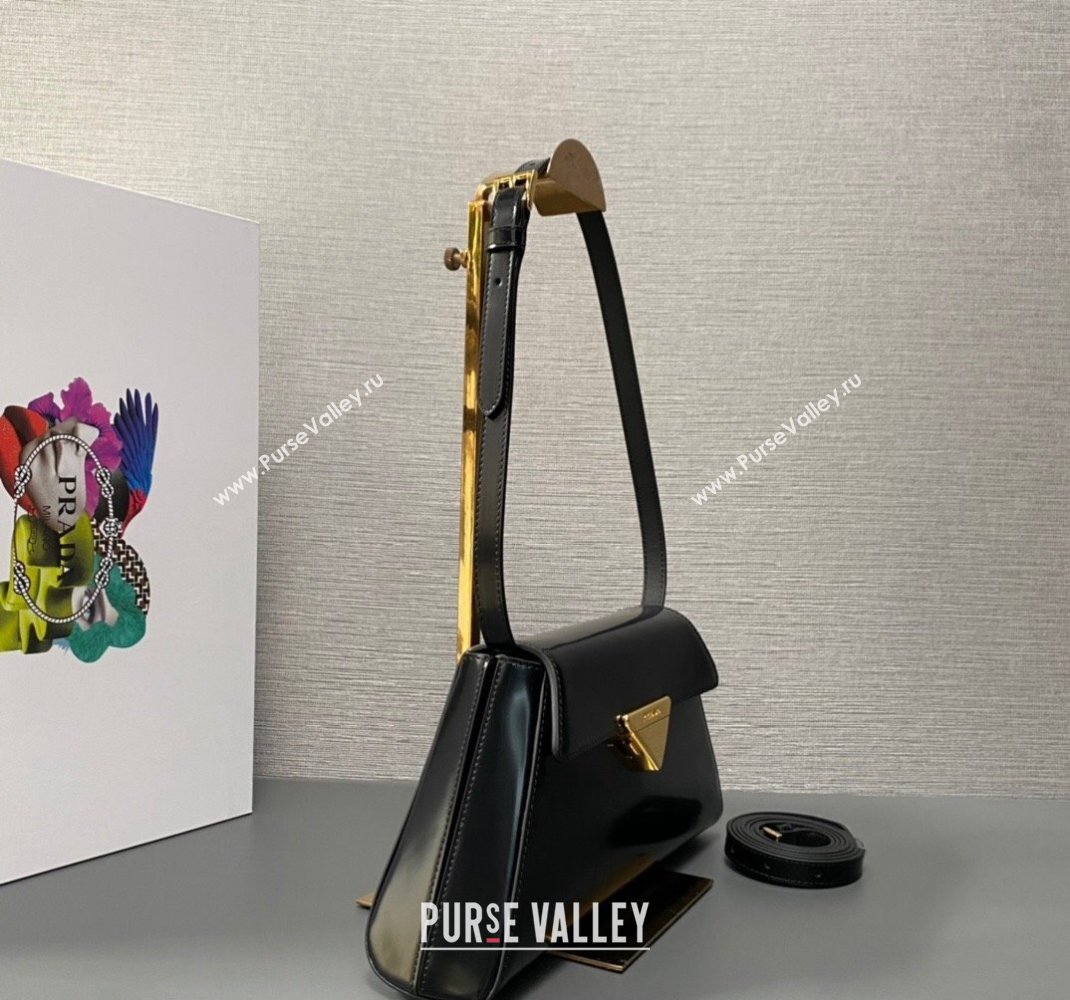 Prada Medium brushed leather handbag 1BD343 Black 2023 (ziyin-23111616)