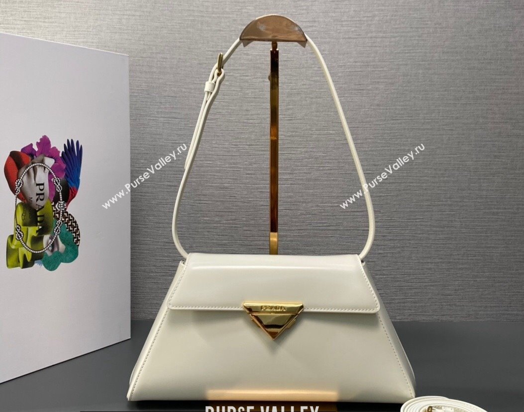 Prada Medium brushed leather handbag 1BD343 White 2023 (ziyin-23111617)