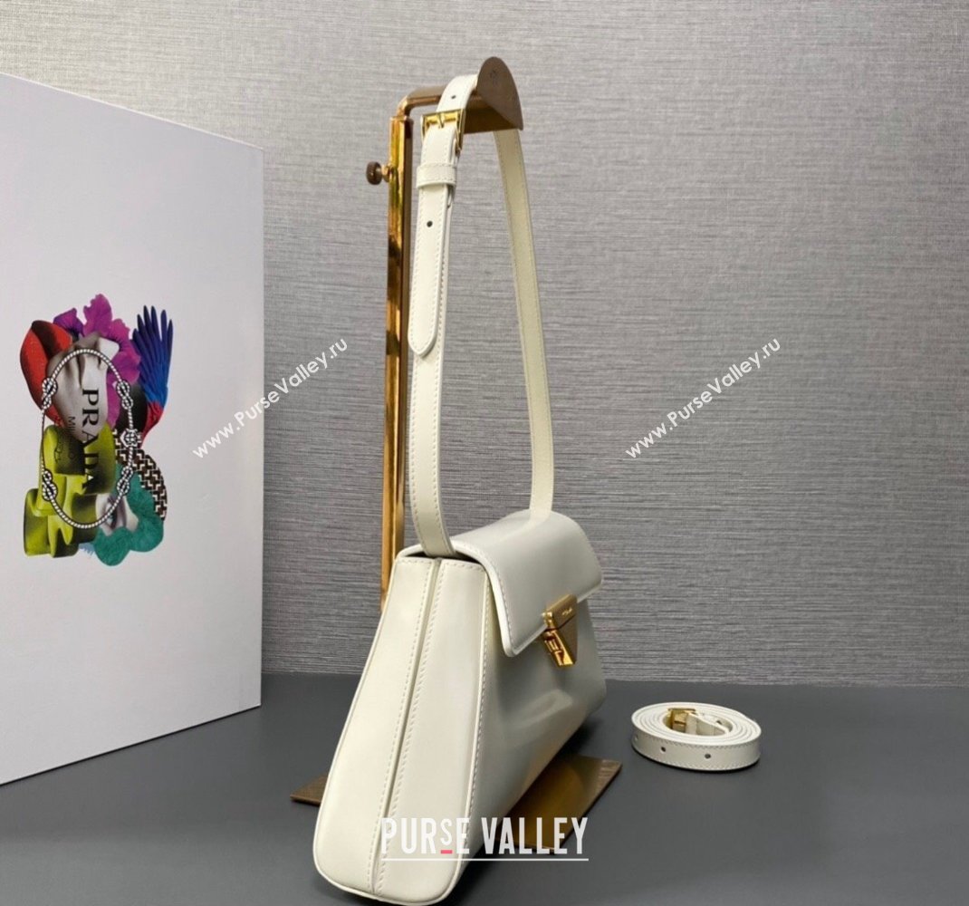 Prada Medium brushed leather handbag 1BD343 White 2023 (ziyin-23111617)