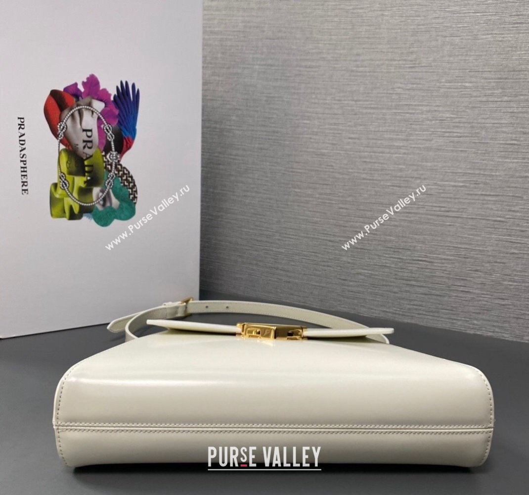 Prada Medium brushed leather handbag 1BD343 White 2023 (ziyin-23111617)