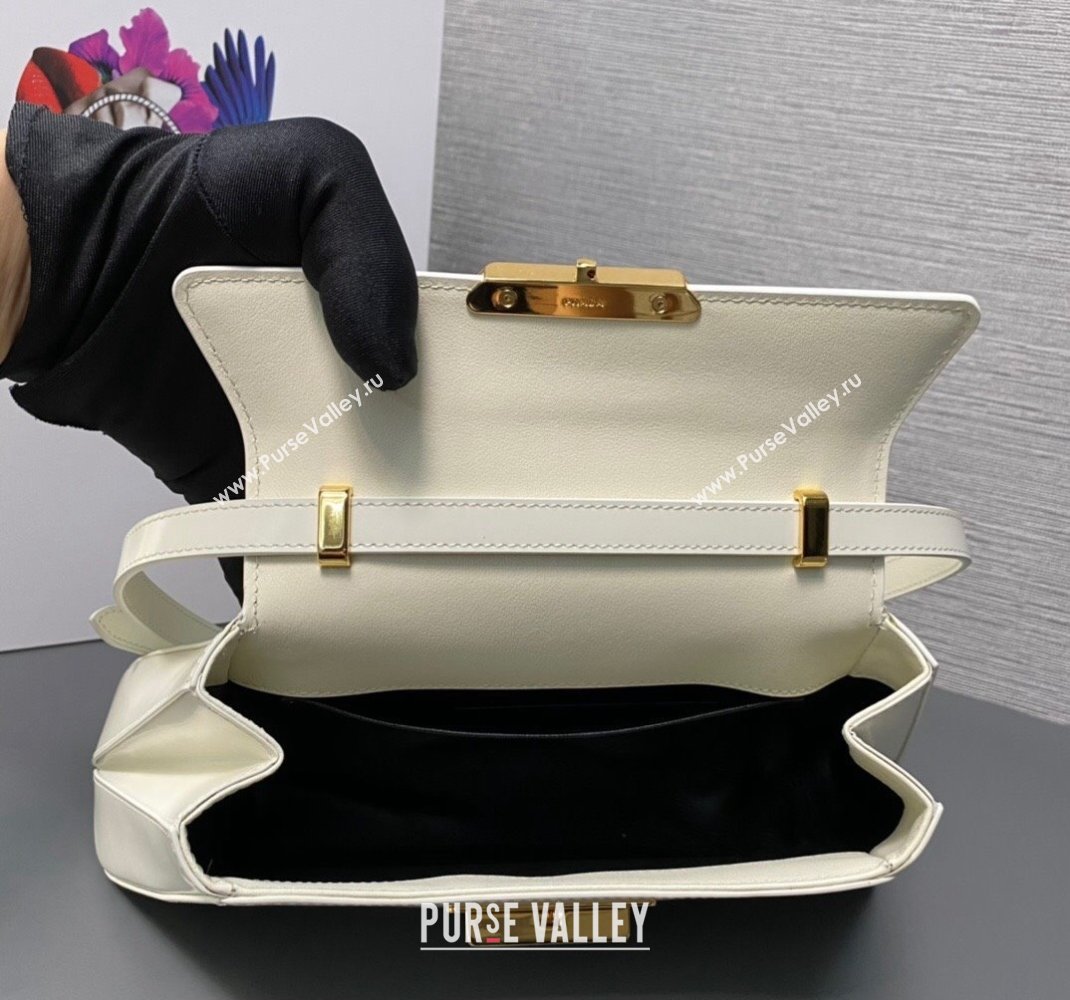 Prada Medium brushed leather handbag 1BD343 White 2023 (ziyin-23111617)