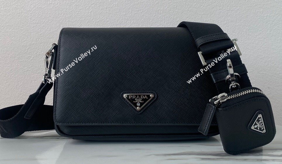 Prada Saffiano leather shoulder bag 2VD059 Black 2023 (ziyin-23111505)