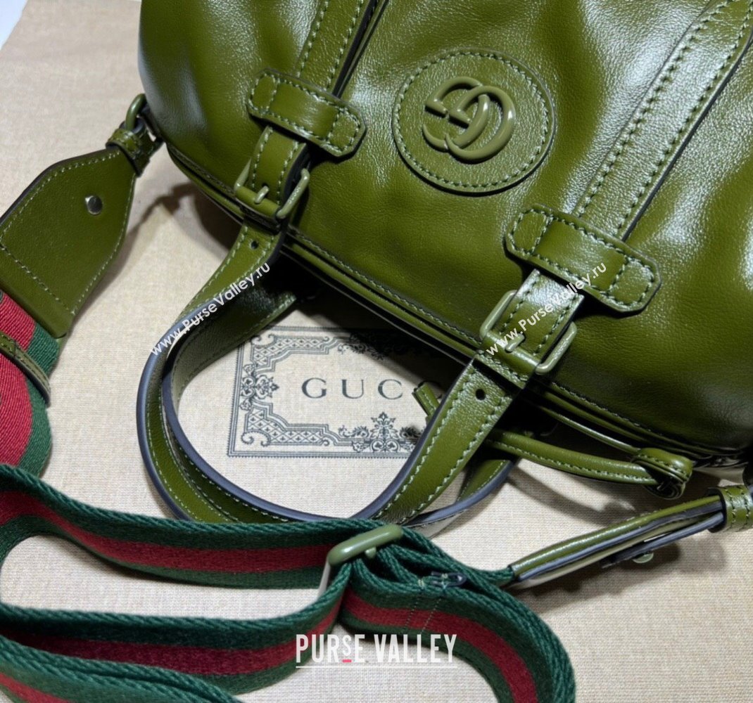 Gucci Small duffle bag with tonal Double G 725701 Leather Green 2023 (dlh-23111502)