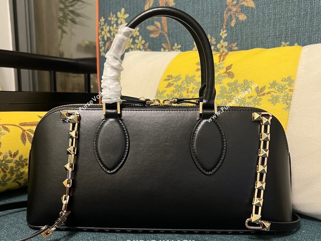 Valentino Rockstud E/W calfskin Large handbag Black/Gold 2023 (xinyidai-23111602)