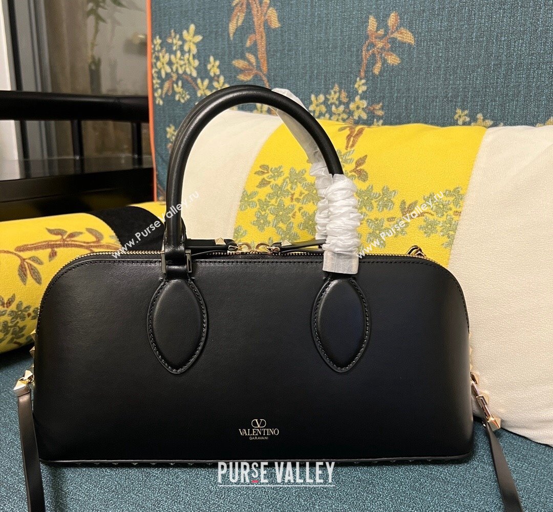 Valentino Rockstud E/W calfskin Large handbag Black/Gold 2023 (xinyidai-23111602)