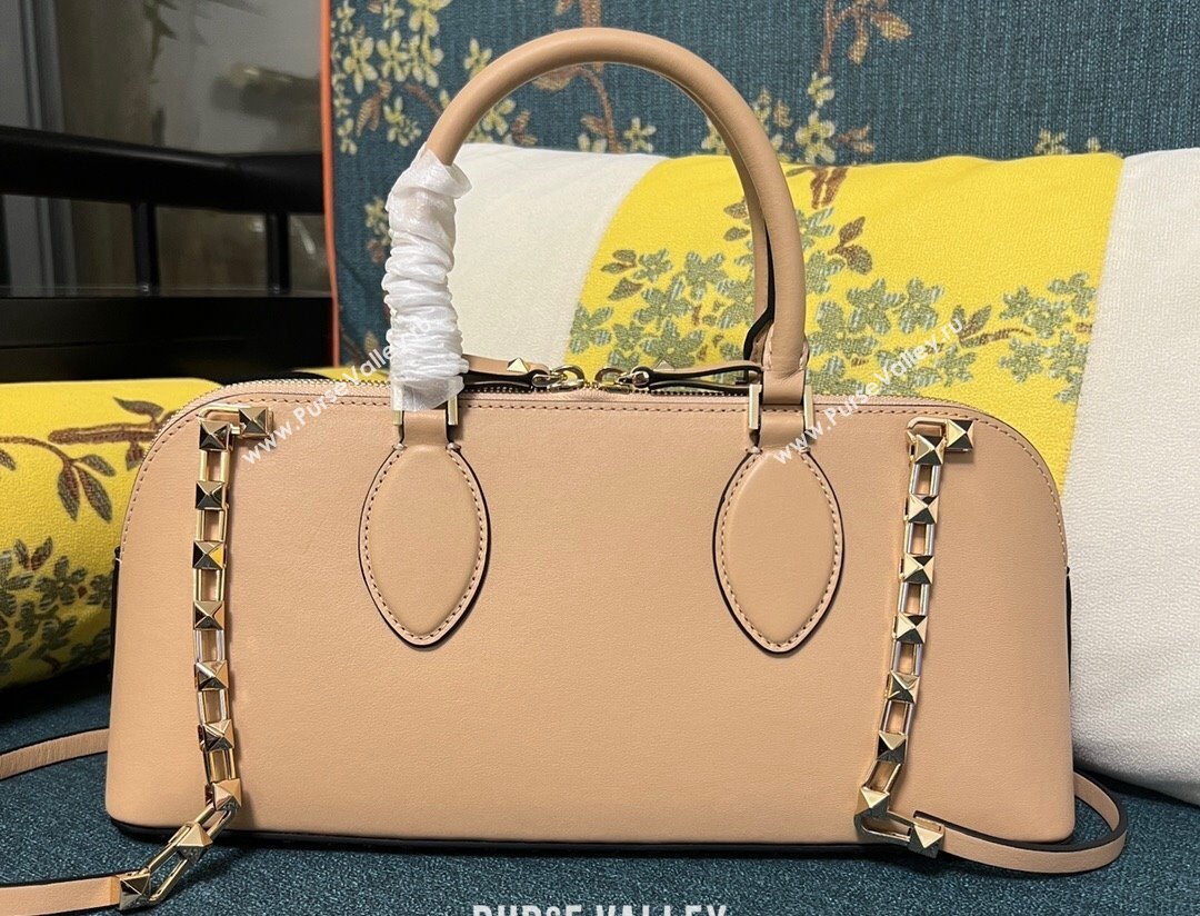 Valentino Rockstud E/W calfskin Large handbag Beige 2023 (xinyidai-23111604)
