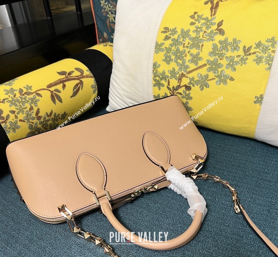 Valentino Rockstud E/W calfskin Large handbag Beige 2023 (xinyidai-23111604)