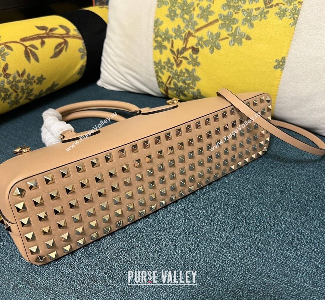 Valentino Rockstud E/W calfskin Large handbag Beige 2023 (xinyidai-23111604)