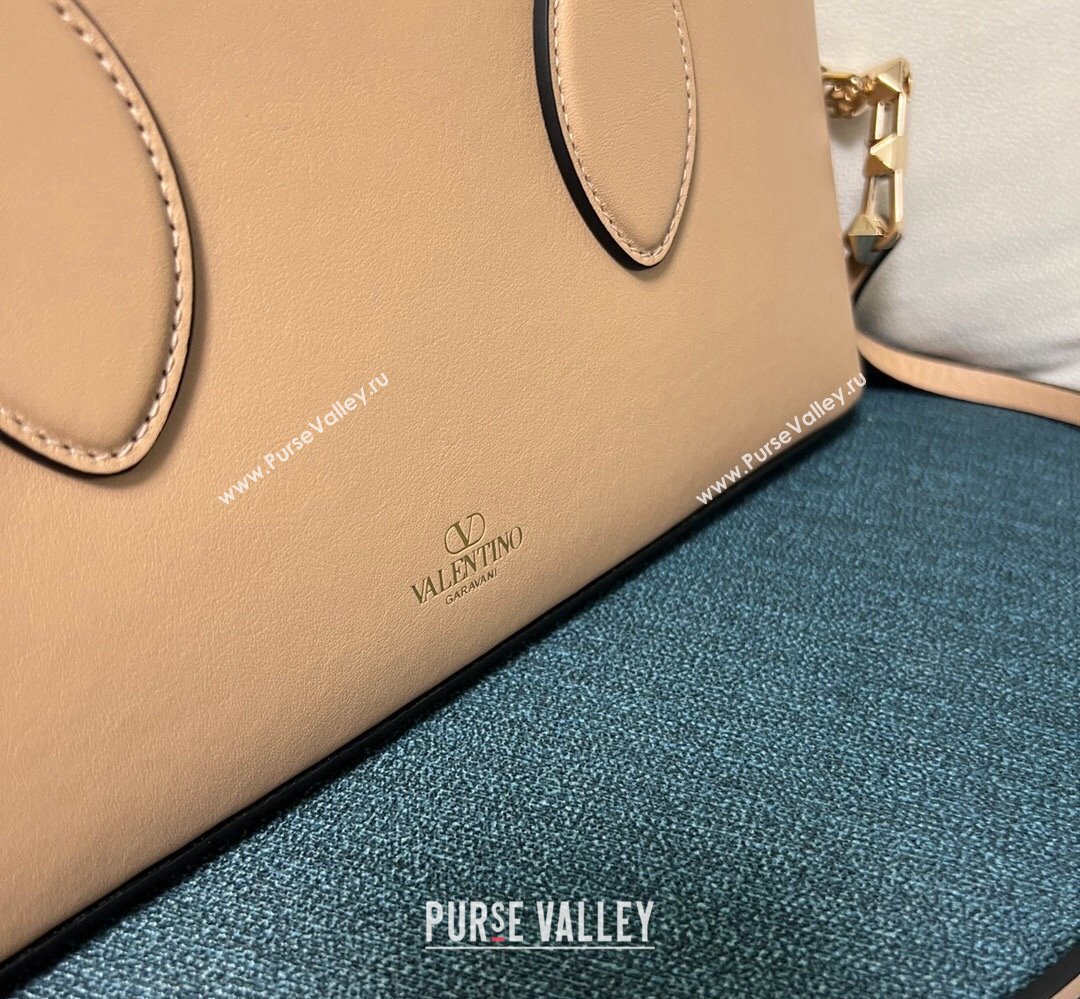 Valentino Rockstud E/W calfskin Large handbag Beige 2023 (xinyidai-23111604)
