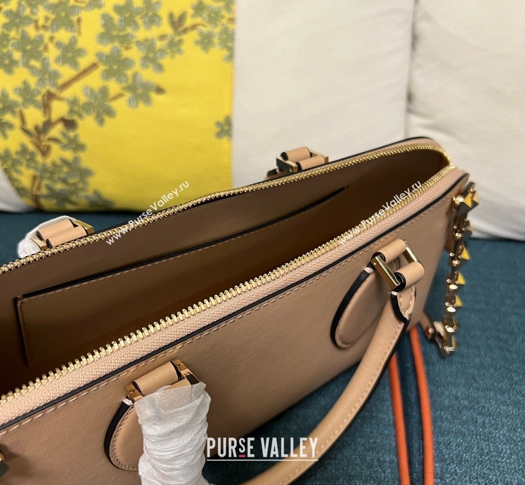 Valentino Rockstud E/W calfskin Large handbag Beige 2023 (xinyidai-23111604)