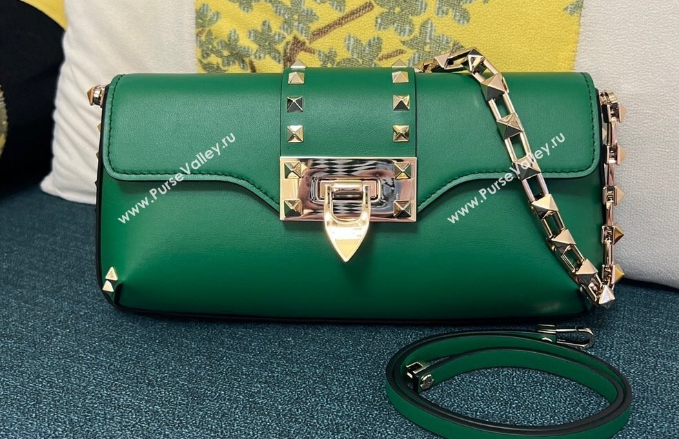 Valentino Rockstud Brushed Calfskin Shoulder Bag Green 2023 (xinyidai-23111708)