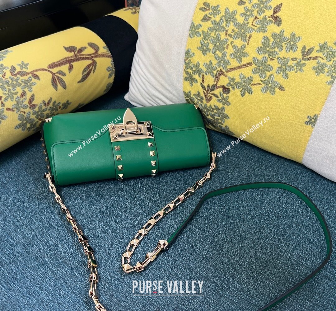 Valentino Rockstud Brushed Calfskin Shoulder Bag Green 2023 (xinyidai-23111708)