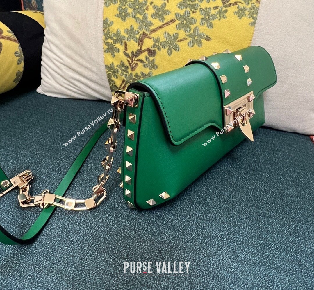 Valentino Rockstud Brushed Calfskin Shoulder Bag Green 2023 (xinyidai-23111708)