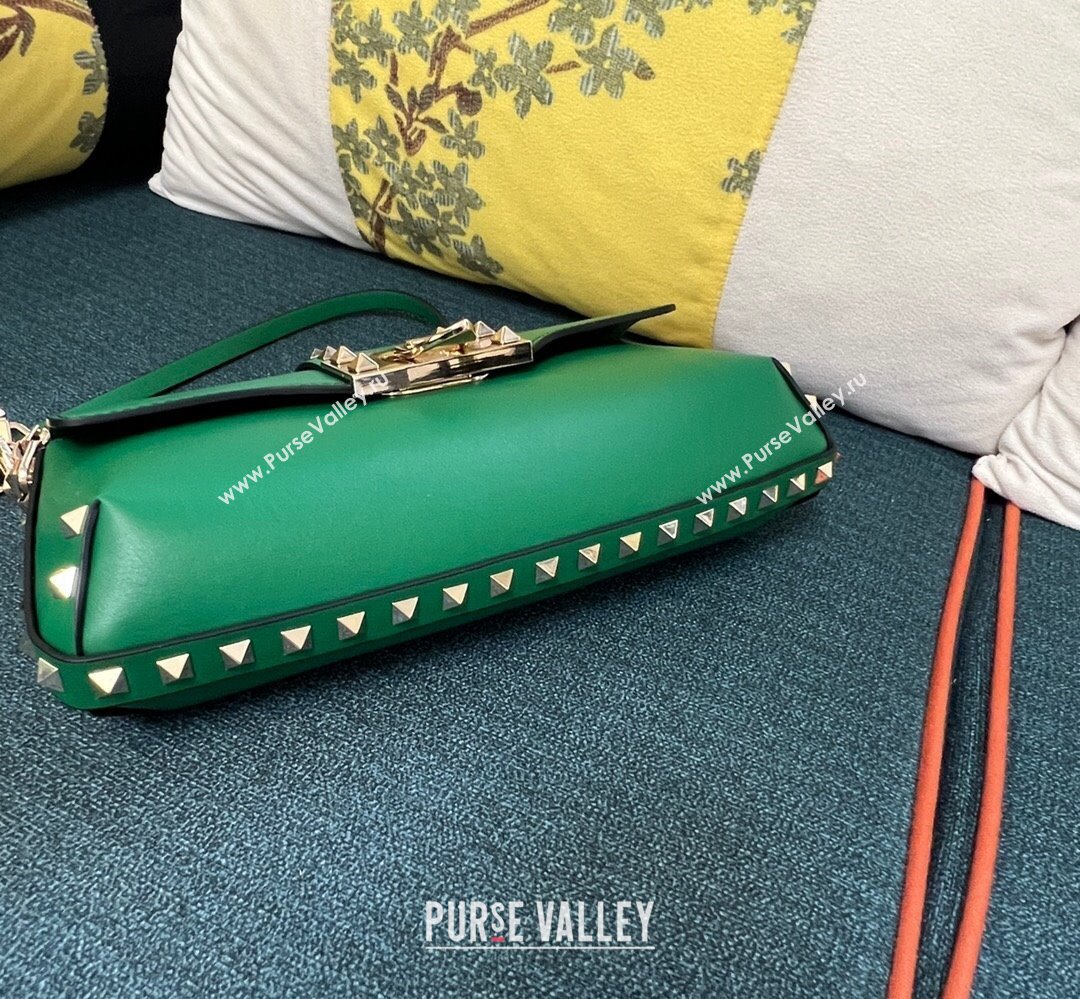 Valentino Rockstud Brushed Calfskin Shoulder Bag Green 2023 (xinyidai-23111708)