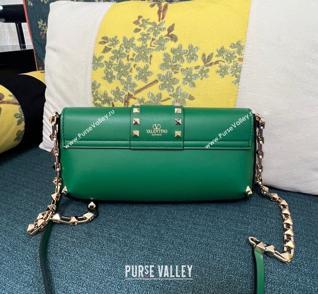 Valentino Rockstud Brushed Calfskin Shoulder Bag Green 2023 (xinyidai-23111708)