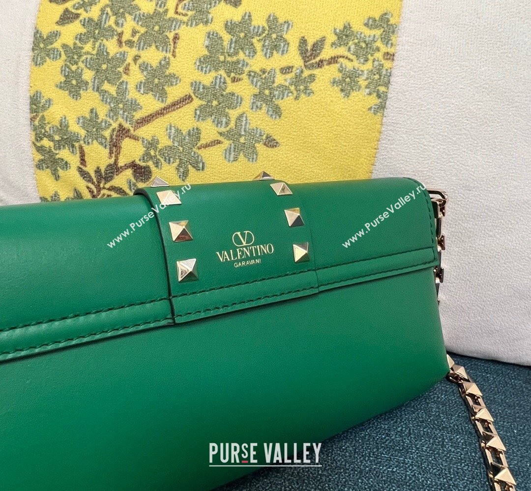 Valentino Rockstud Brushed Calfskin Shoulder Bag Green 2023 (xinyidai-23111708)