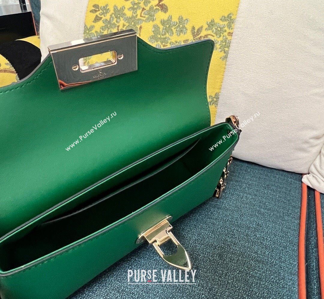 Valentino Rockstud Brushed Calfskin Shoulder Bag Green 2023 (xinyidai-23111708)