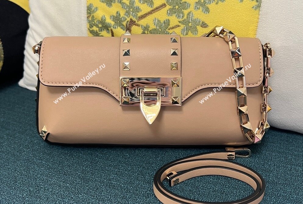 Valentino Rockstud Brushed Calfskin Shoulder Bag Nude 2023 (xinyidai-23111704)