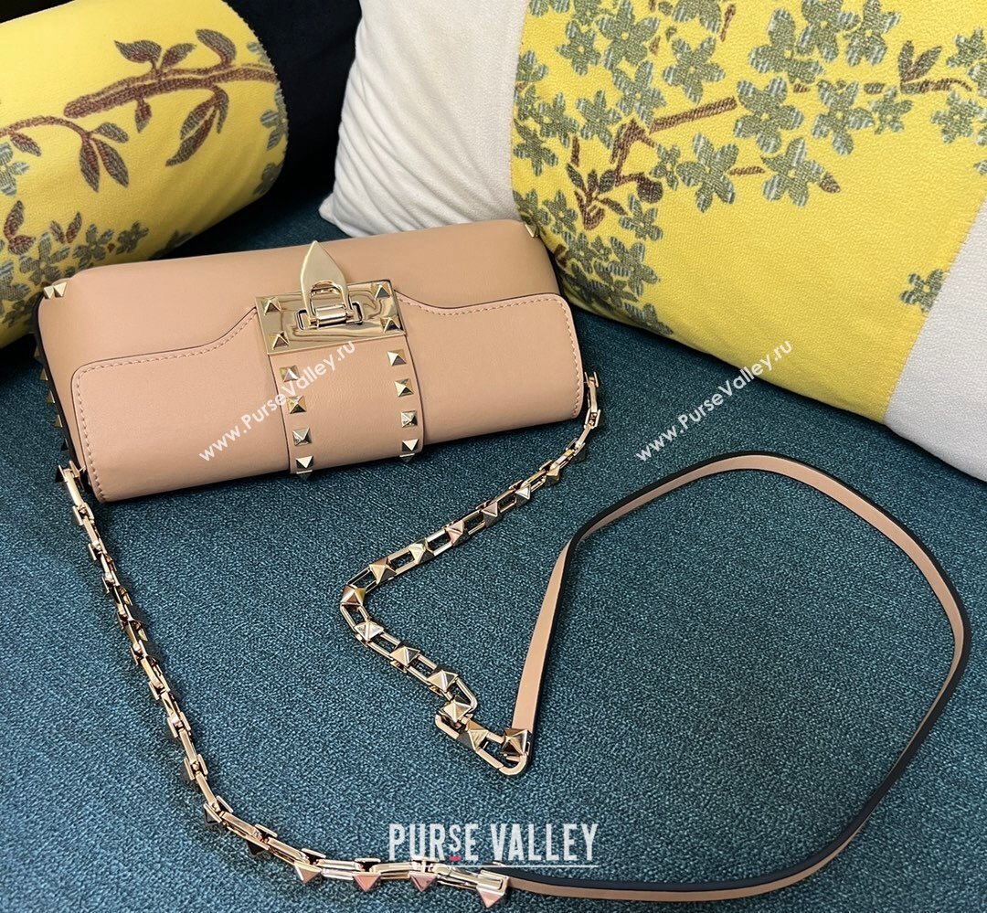 Valentino Rockstud Brushed Calfskin Shoulder Bag Nude 2023 (xinyidai-23111704)
