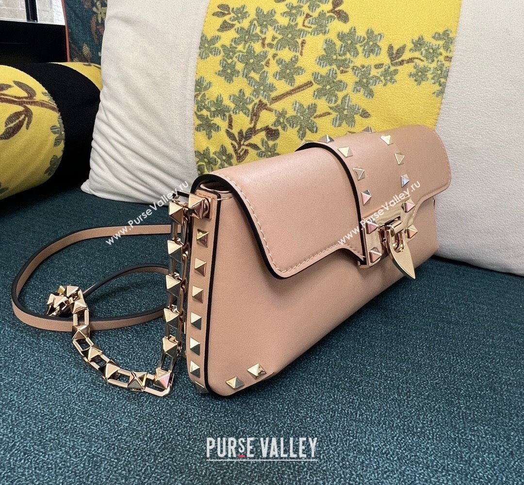 Valentino Rockstud Brushed Calfskin Shoulder Bag Nude 2023 (xinyidai-23111704)