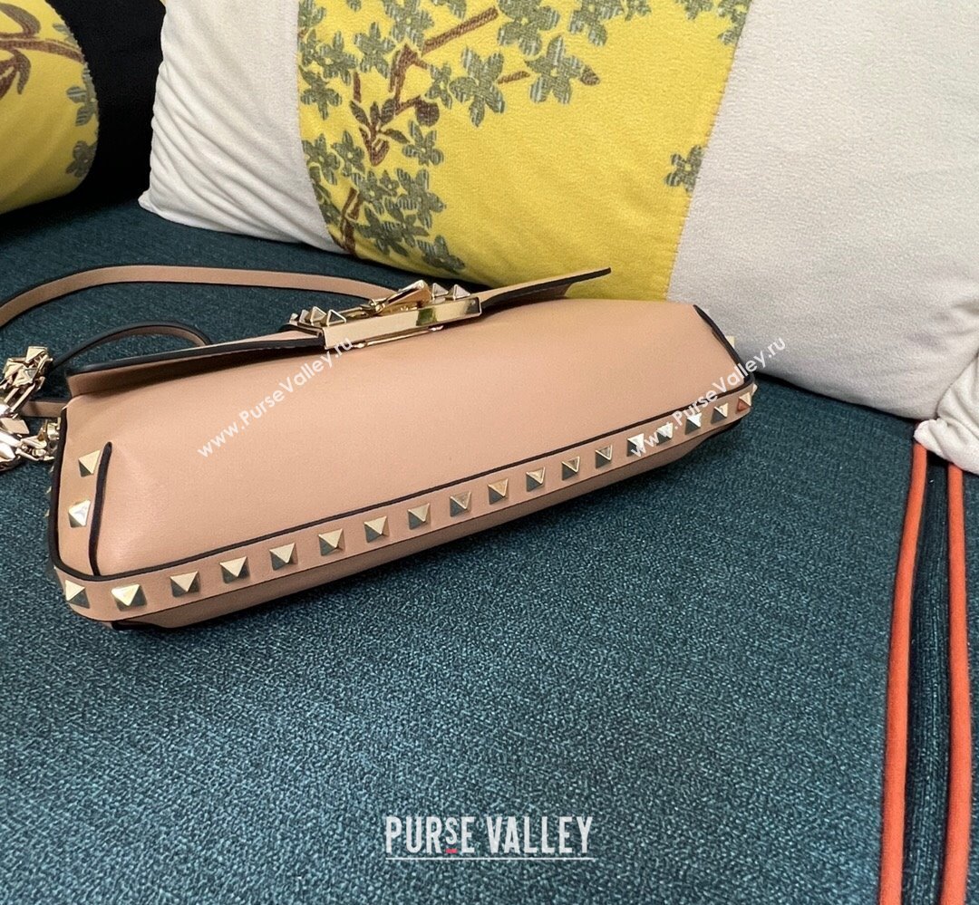 Valentino Rockstud Brushed Calfskin Shoulder Bag Nude 2023 (xinyidai-23111704)