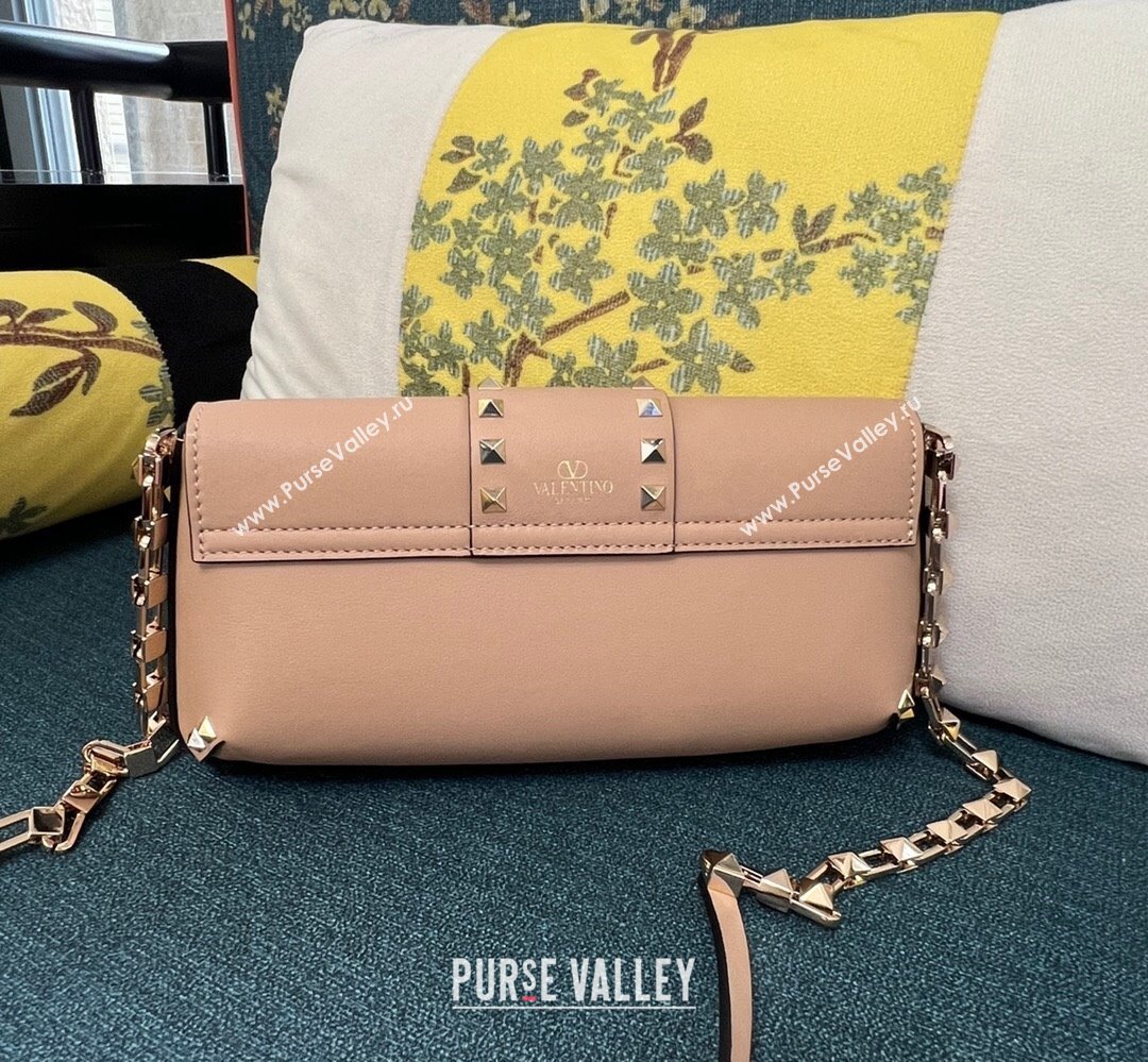 Valentino Rockstud Brushed Calfskin Shoulder Bag Nude 2023 (xinyidai-23111704)