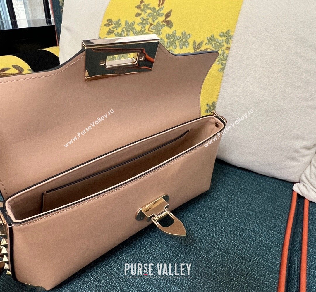 Valentino Rockstud Brushed Calfskin Shoulder Bag Nude 2023 (xinyidai-23111704)